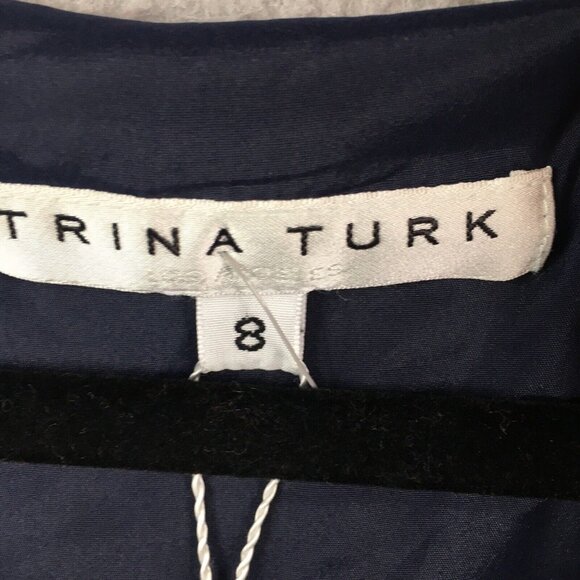 Trina Turk Dress Women 8 Navy Blue Crossover Cape Back V Neck Sassy Fun NEW - Picture 9 of 16